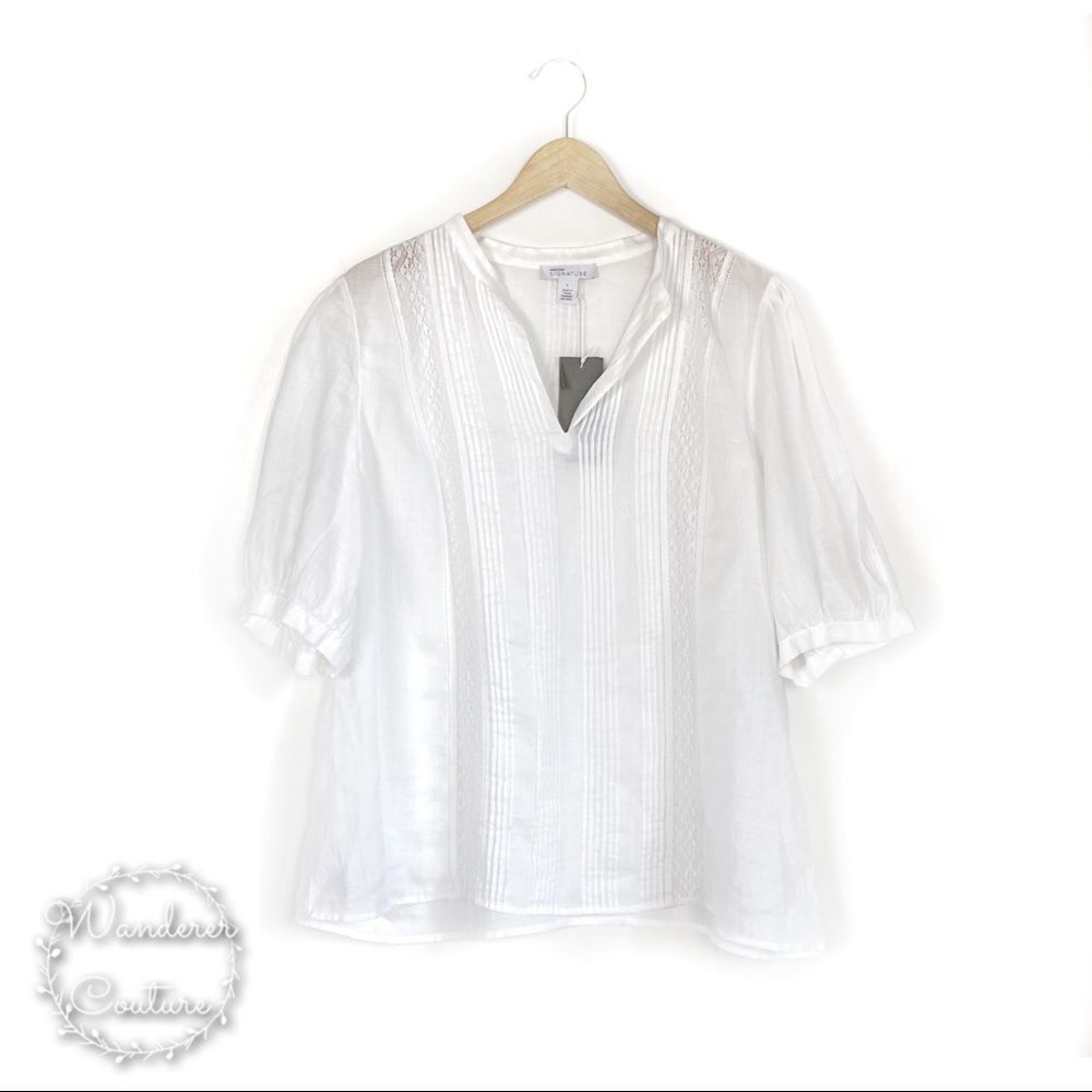 Nordstrom White Pintuck V-Neck Blouse